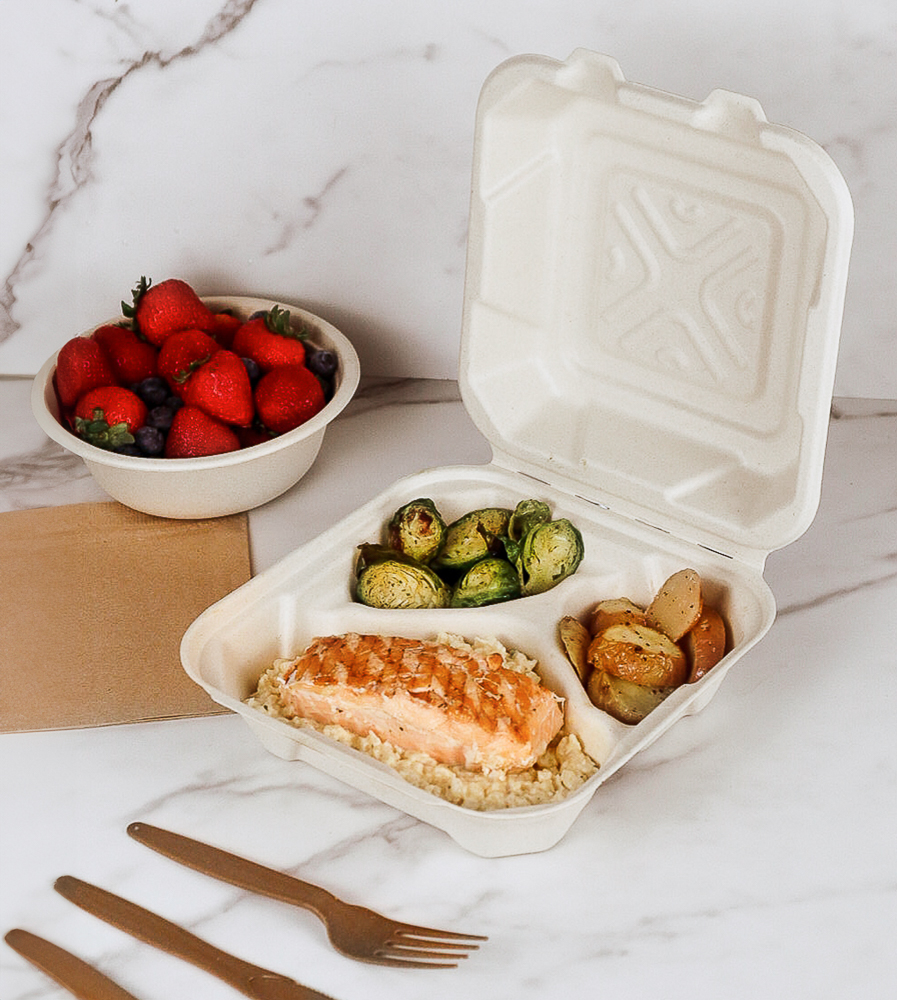 Plant-based White Clamshell, Compostable Food Container