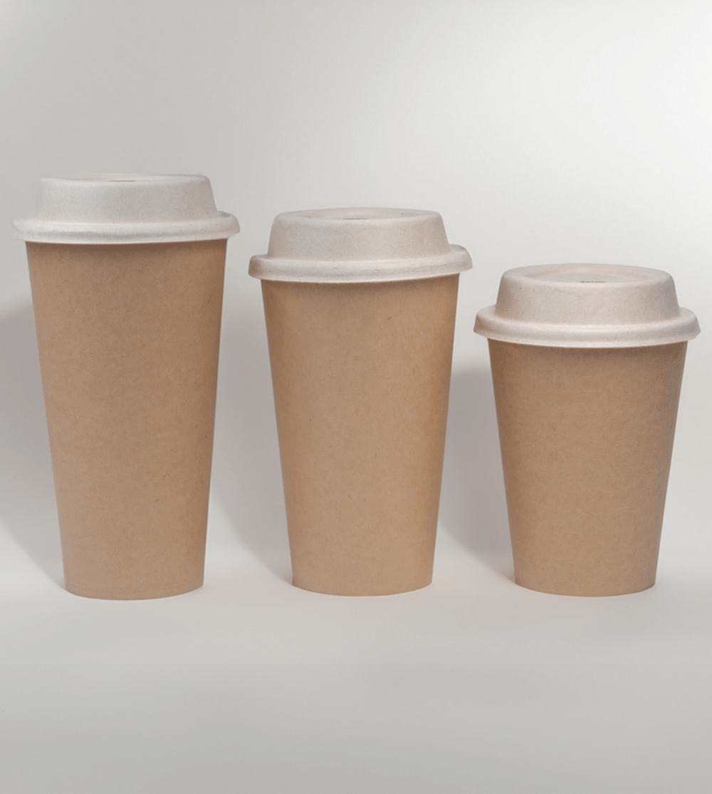 Plant-based compostable coffee lid made from upcycled hemp fiber, perfect for disposable hot beverage cups.