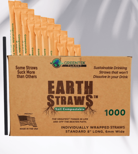 1000 count box of Black, Individually wrapped, 8-inch long, 6mm wide compostable hemp straws