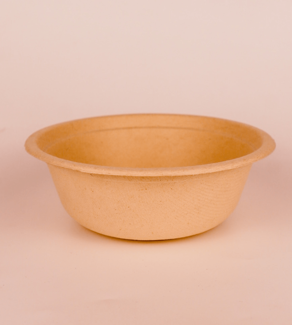 Compostable 500ml bowl, made from upcycled hemp fiber for eco-friendly food packaging.