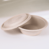 Compostable 500ml bowl with matching lid, made from upcycled hemp fiber for eco-friendly food packaging.