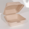Compostable 450ml clamshell burger box made from upcycled hemp fiber for sustainable food packaging.