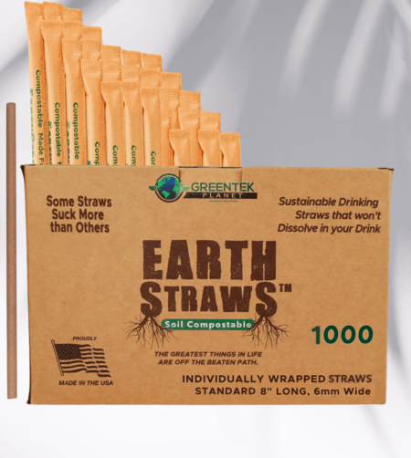 1000 count box of Individually wrapped, 8-inch long, 6mm wide compostable hemp straws