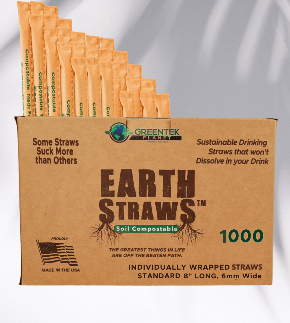 1000 count box of Individually wrapped, 8-inch long, 6mm wide compostable hemp straws